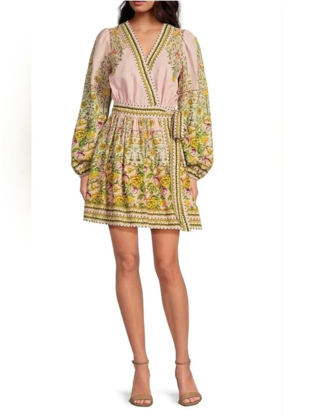 NEW a loves a Pink Linen Floral Wrap Dress, Women Size Medium